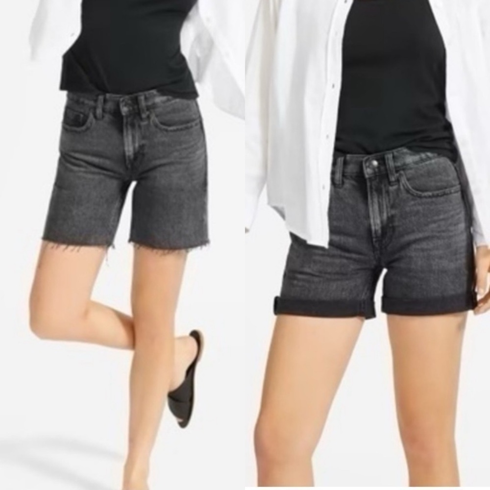Everlane The Denim Short Washed Black Rolled Hem Sz 26